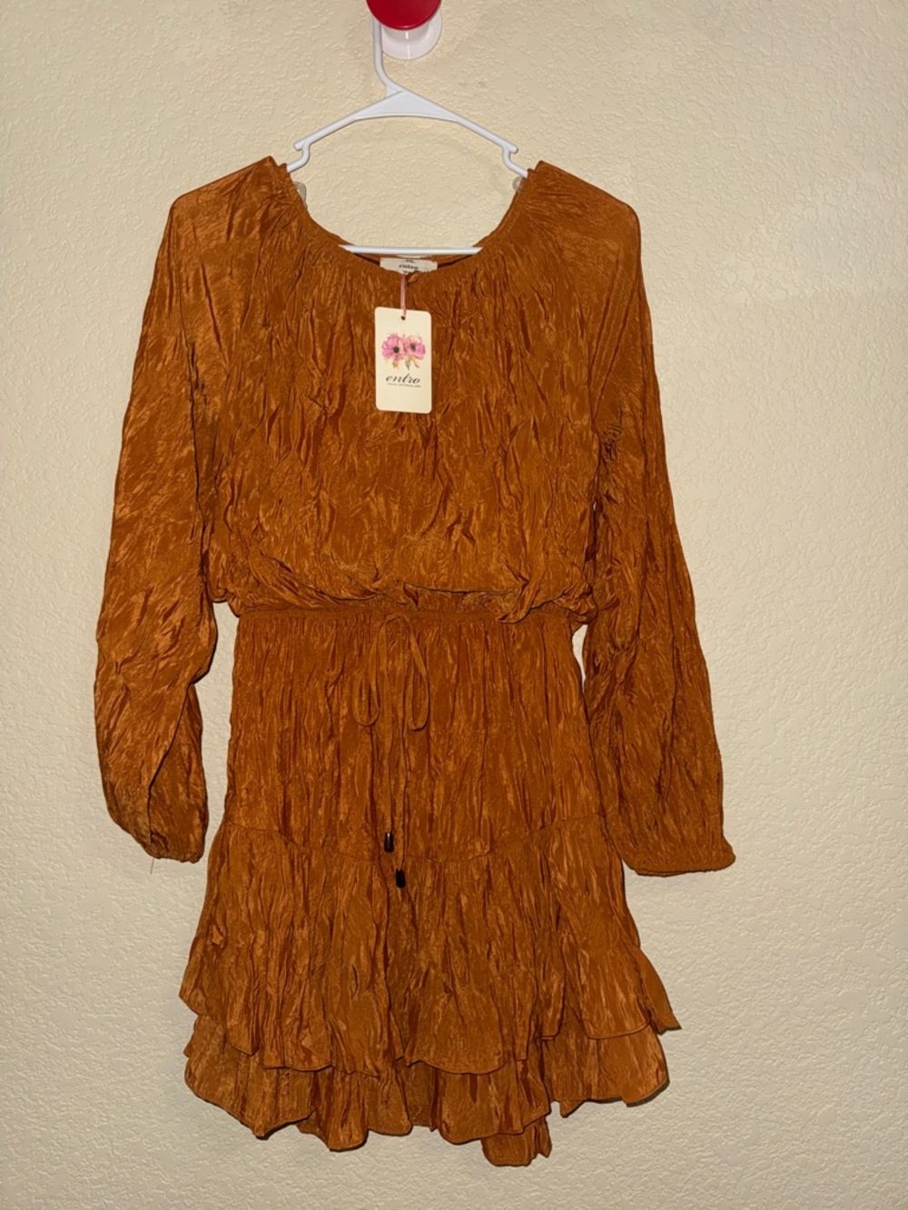 Entro Rust Orange Long Sleeve Tiered Dress Size Small NWT